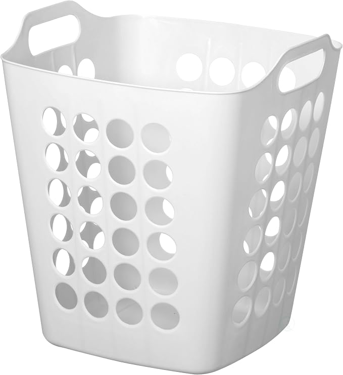 Flexible Plastic Laundry Basket - Square Storage Hamper with Side Handles for Easy Carrying - Versatile Organizer for Laundry, and Household Storage, White 50 Litter