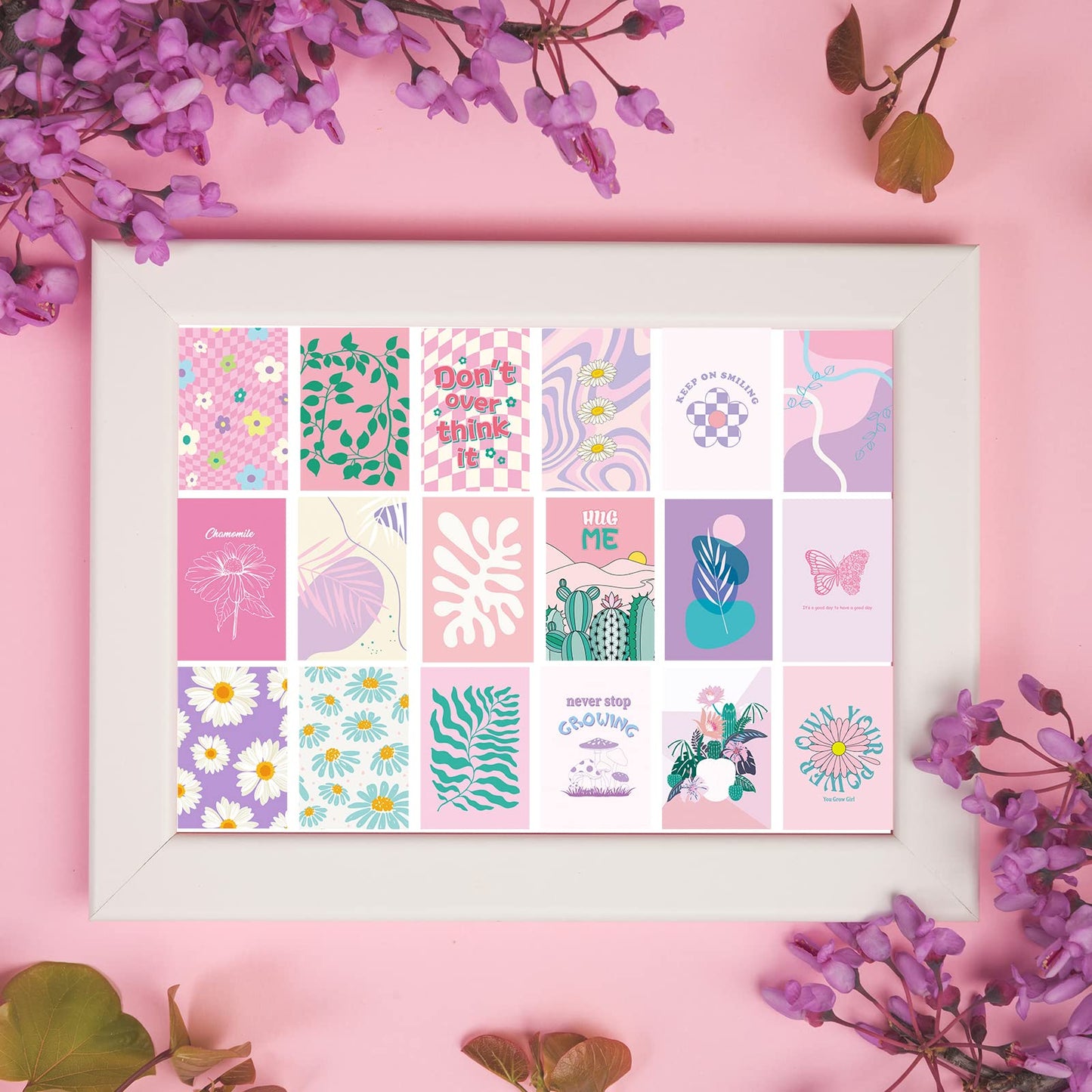 Teling 60 Pcs Wall Collage Kit Danish Pastel Poster Wall Decor Aesthetic Art Preppy Room Decor Aesthetic Pictures for Women Girl Bedroom Teen Dorm ornament, 4 x 6 Inch(Pink)