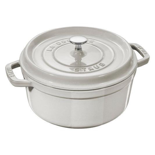 Staub Cast Iron 7-qt Round Cocotte - White Truffle