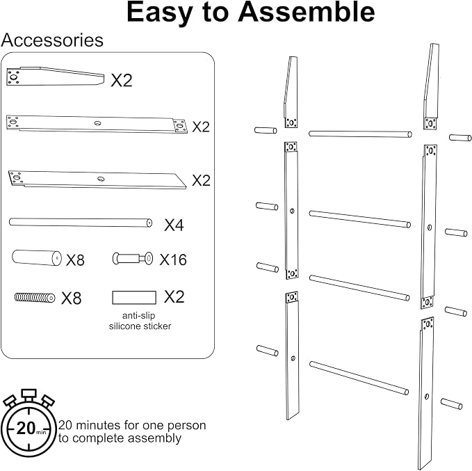 MESAILUP Blanket Ladder 5.6FT for Bathroom, 4 Tier Modern Decor Waterproof Blanket Holder for Living Room and Bedroom, Easy Assembly Clear Acrylic Ladder Shelf, Leaning Quilt Rack with Anti Slip Pads