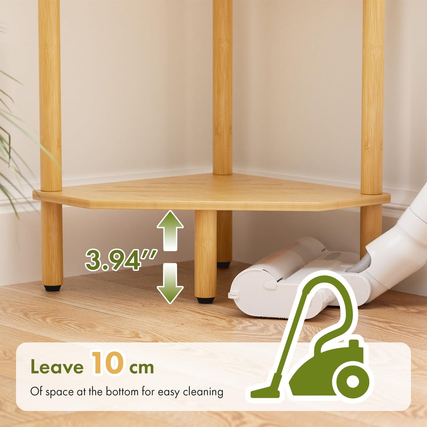 Atoping 3 Tier Bamboo Corner Shelf, Storage Stand with Adjustable Feet, Small Space Corner Bookcase, Outdoor Plant Stand, Space-Saving Organizer for Bathroom Kitchen Living Room