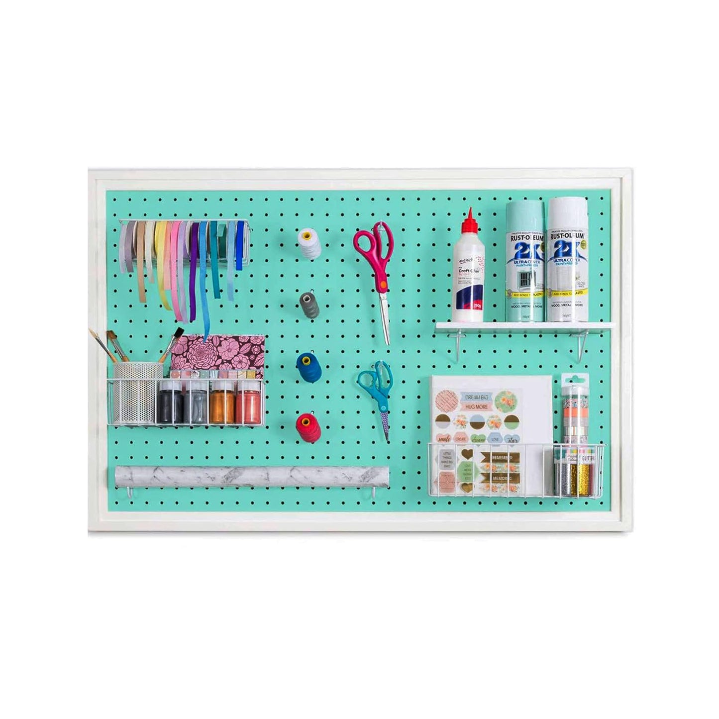 ARTAWEIN Pegboard Organizer - Craft Peg Board, Nursery Storage, Wall Organizer and More, Comes with 1 x Free Shelf Fits Most 1/4" and 1/8" Pegboard Accessories (Mint Green)