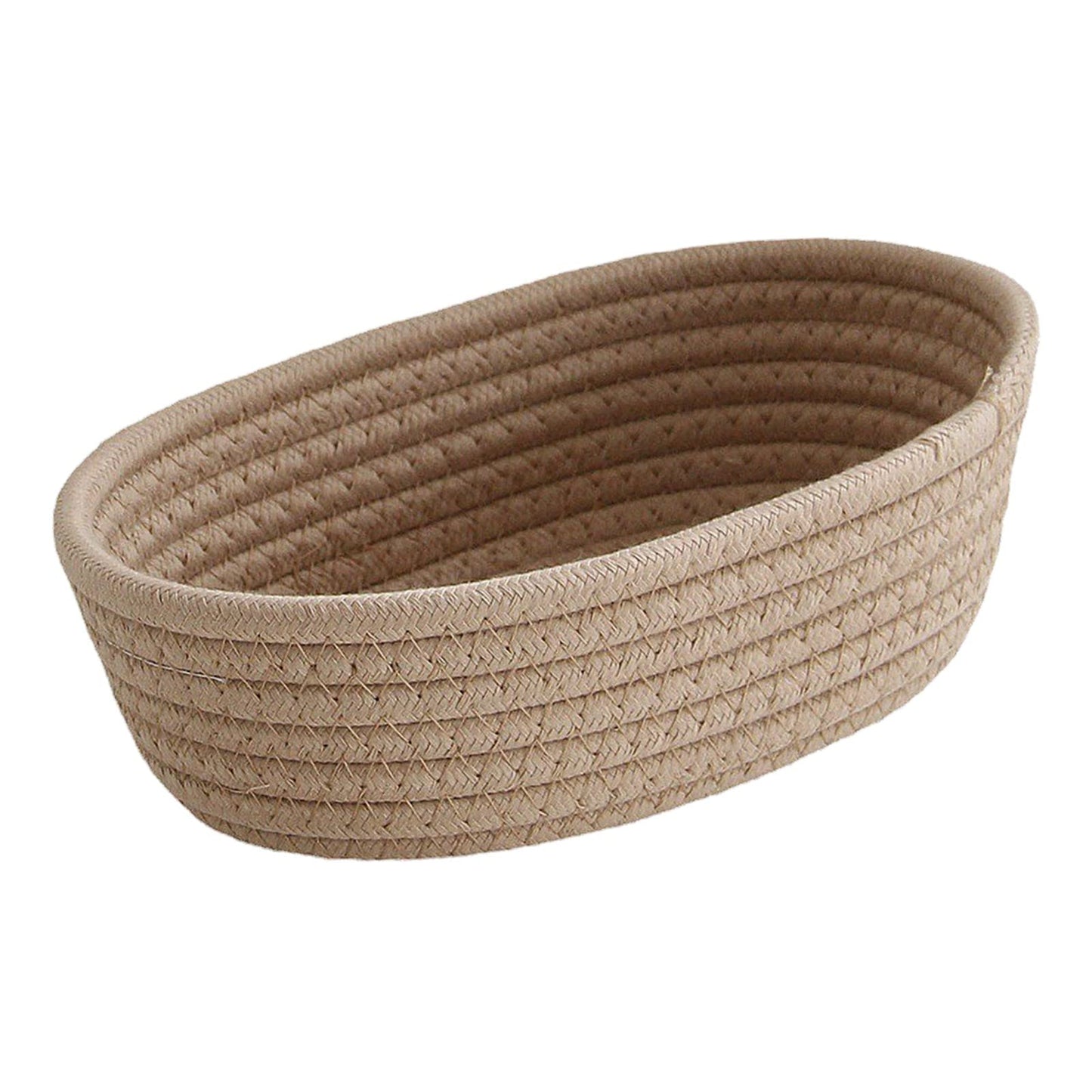 Small Woven Rope Storage Basket with Handles Spring Mini Oval Decorative Hampers for Empty Chest Box 3 Sizes(Khaki 12''L x 4"W x 7''H)