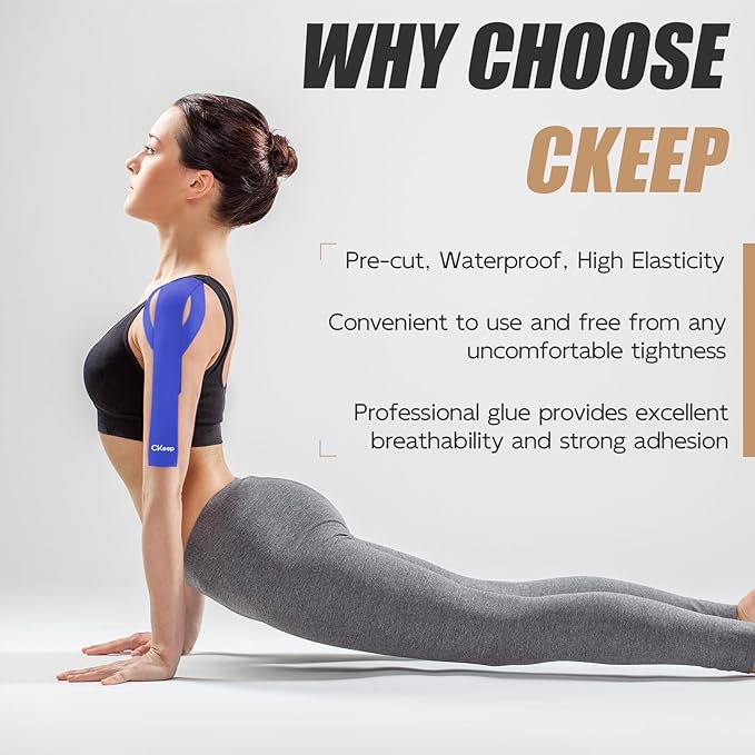 CKeep 4 Rolls Kinesiology Tape, Original Cotton Elastic Athletic Tape, 20 Precut 10" Strips Each, Blue, Ideal for Muscle Support & Injury Prevention