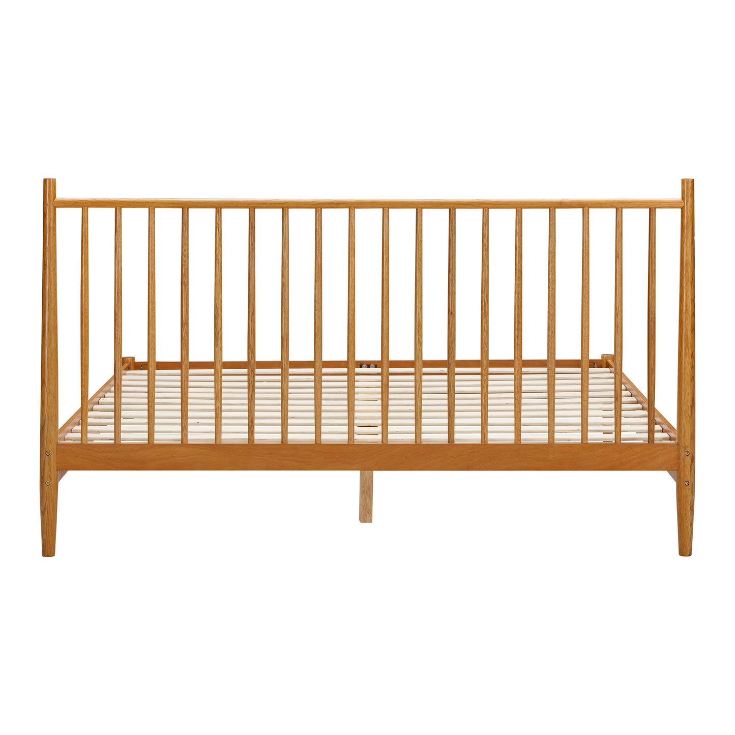 NTC Inno Wooden Bed Frame with Headboard, Solid Oak and Rubber Wood Foundation with Silent Slats and Wood Central Supports, 1000 Lb Capacity, Effortless Assembly, Queen Rustic - Oak