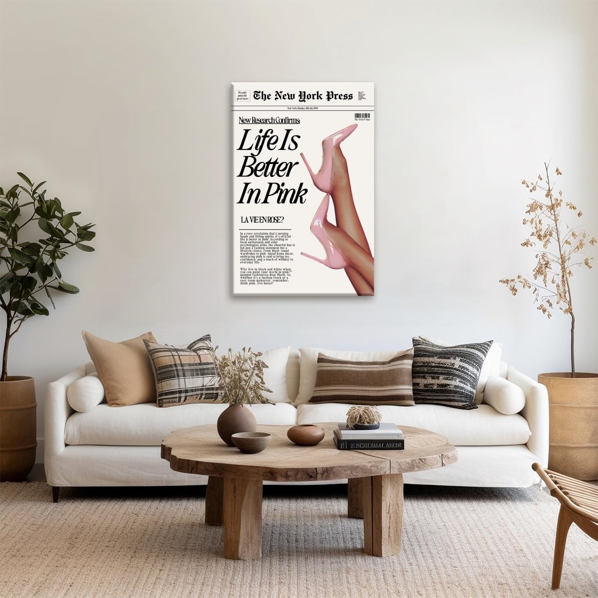 Trendy Baby Pink Poster 70s Canvas Prints The New York Press Wall Art Life Is Better in Pink Hot Girl Posters Preppy Aesthetic Decor Bedroom for Cool Girly Room Home Dorm 12x16inch Unframed