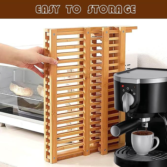 Bamboo Dish Drying Rack with Utensil Holder Set,3-Tier Collapsible Wood Dish Drying Rack for Kitchen,Folding Bamboo Drying Rack with Utensils Flatware Holder,Space-Saving Storage