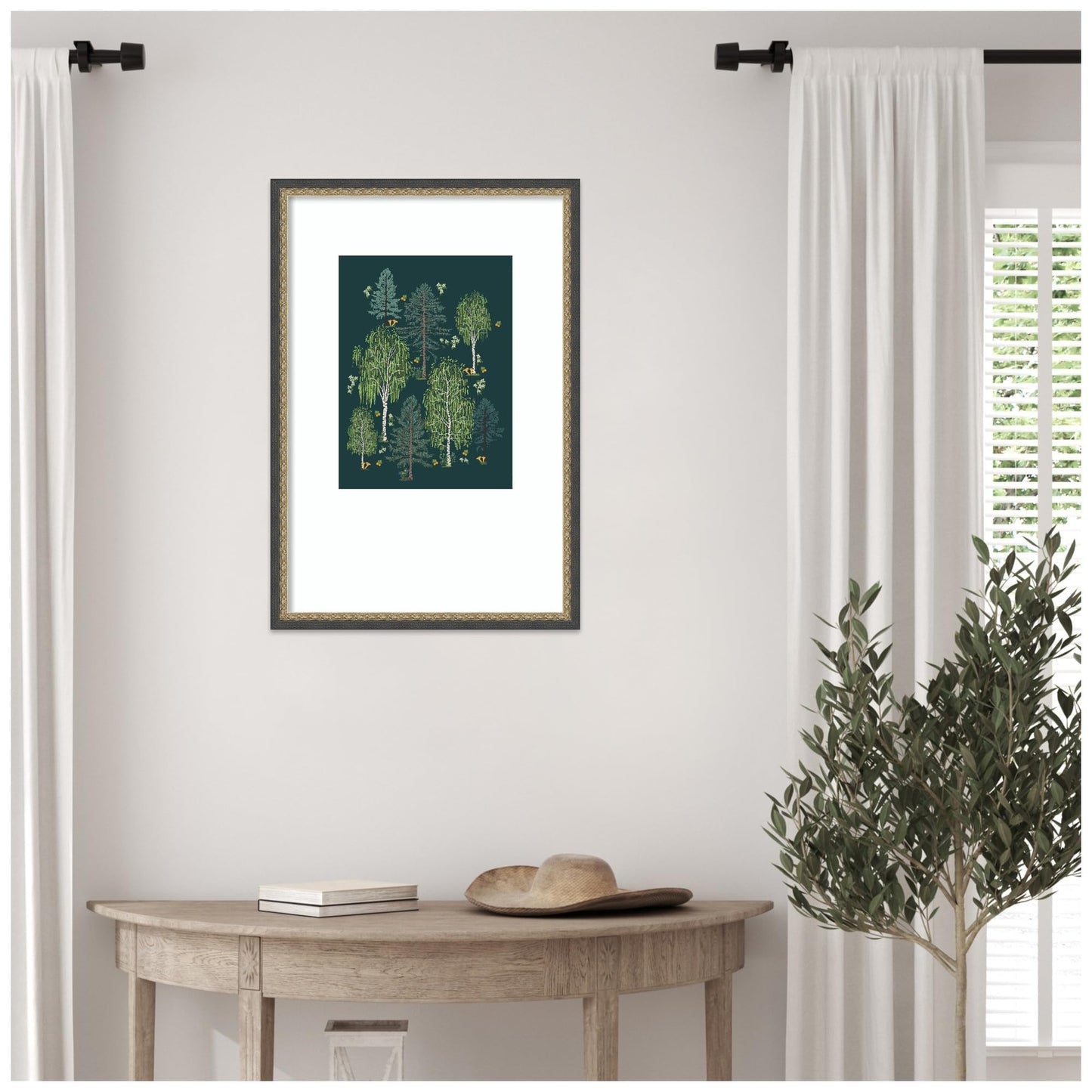 Amanti Art Framed Wall Art Print 25x17 Scandinavian Boreal Forest by Alexandra Weise, Nature Wall Art, Whimsical Decor, Medium Poster Painting Artwork for Living Room, Bedroom, Bathroom, Kitchen,
