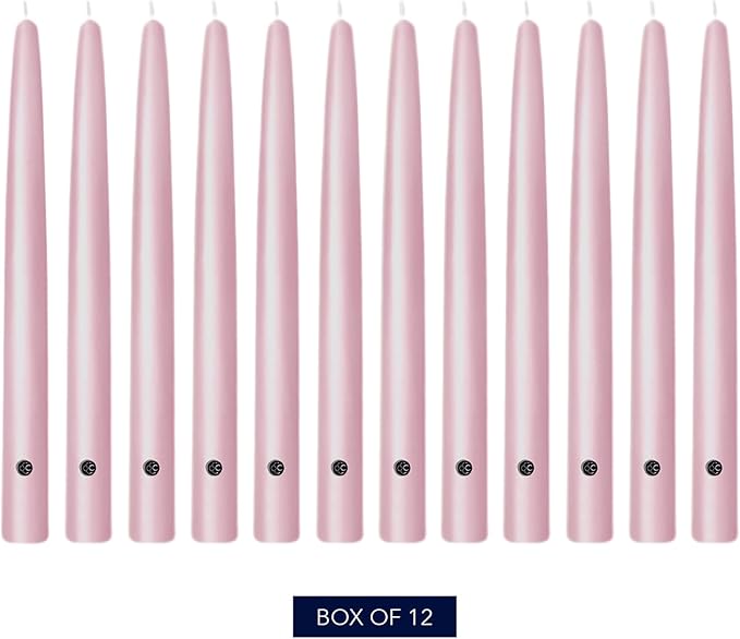 Colonial Candle Unscented Taper Candle, Handipt Collection, Persian Pink, 10 in, Pack of 12 - Up to 8 Hours Burn