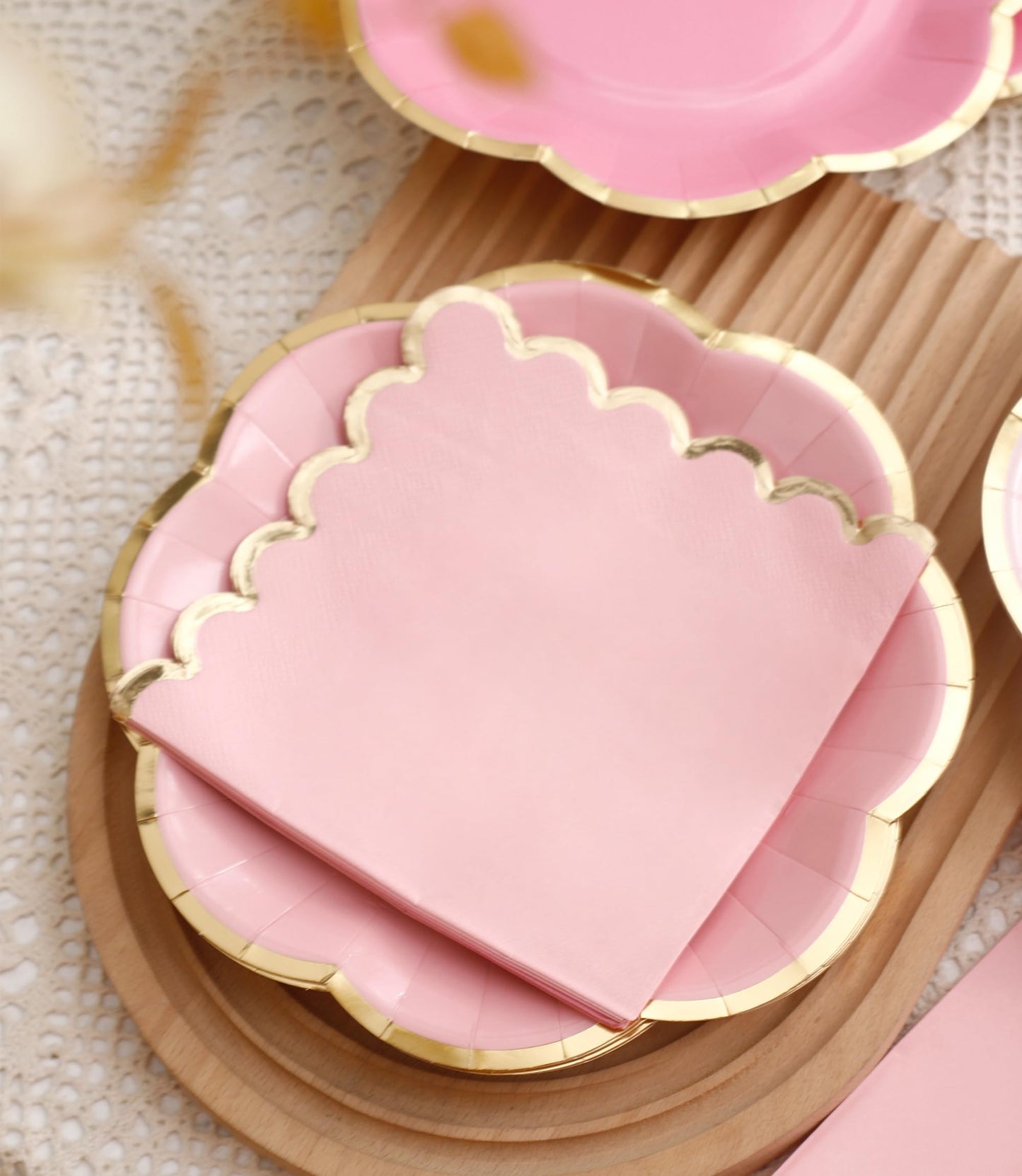Winoo Design 48PCS Pink Plates and Napkins Disposable - 24 PK - Pink Floral Paper Plates for Tea Party Baby Shower Bridal Shower Birthday Wedding