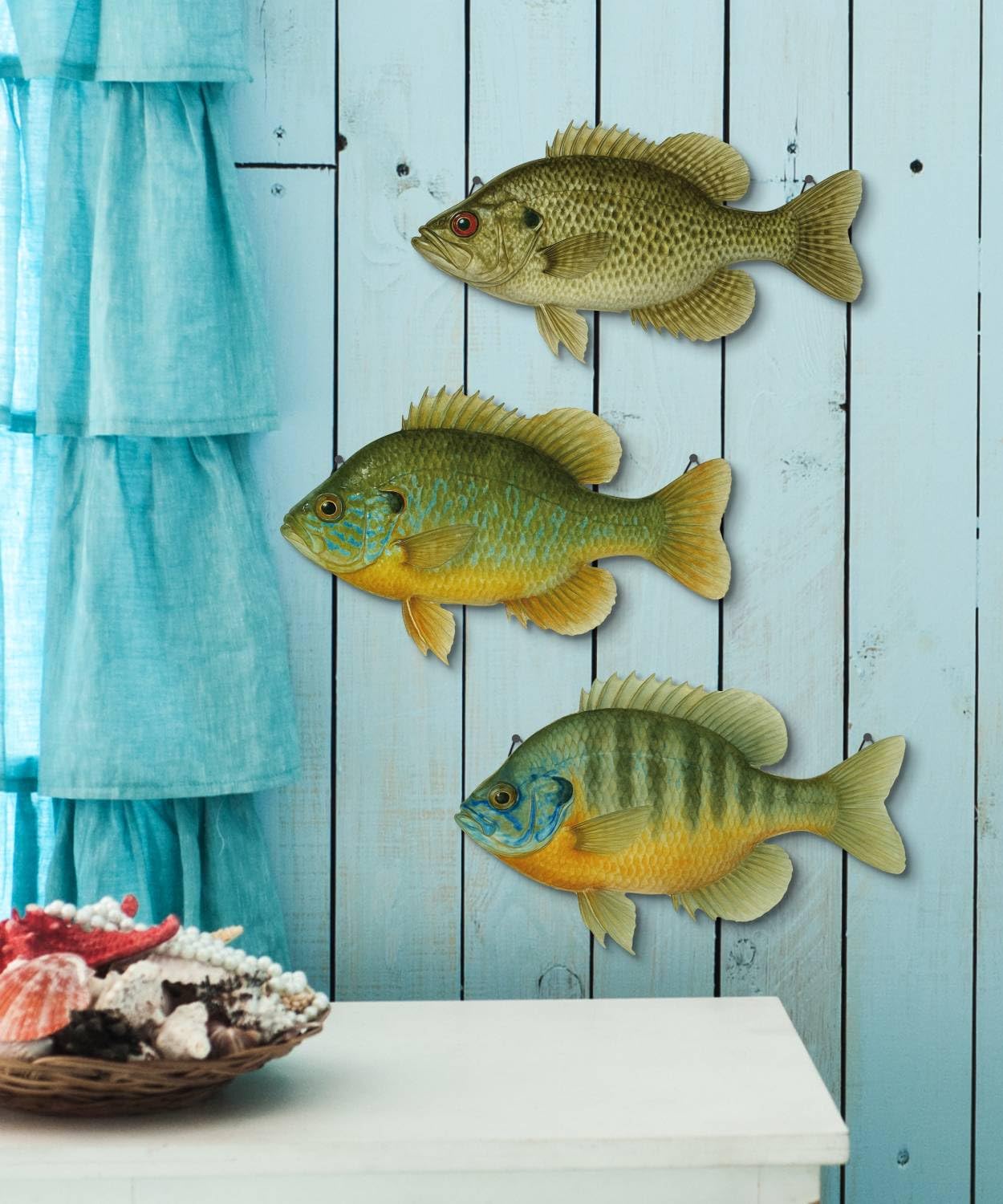 Putuo Decor 3 Pcs Beach Wooden Fish Wall Decor Coastal Hanging Wall Art Ocean Style Decoration for Fishing Lodge Bathroom Lake House