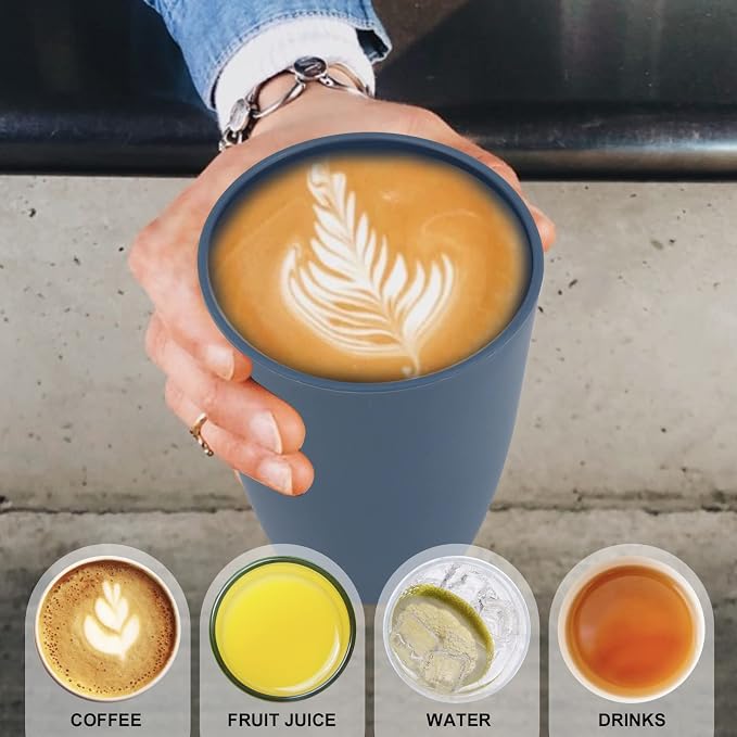 Wrova Wheat Straw Cups 6 PCS Good Alternative to Plastic Reusable Cups 12 oz Unbreakable Drinking Cup Reusable Dishwasher Safe Water Plastic Glasses Navy Blue