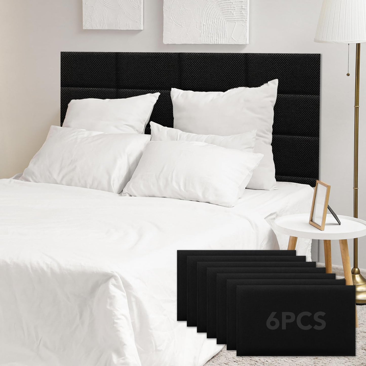 CvoMep 6 Piece Linen Fabric Peel and Stick Headboard, Upholstered Wall Mounted Headboard for Twin, 3D Anti-Collision Soundproof Self-Adhesive Wall Panel for Bedroom 16.53" x 9.84"