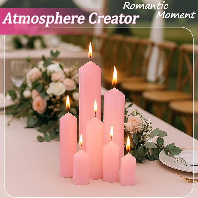 36 Pcs Pink Pillar Candles Bulk Set，Hurricane Candlesï¼? Different Lengths (12 Each)，Dripless Unscented Smokeless，Gives You a Better Atmosphere When Organizing Wedding or Event Party.