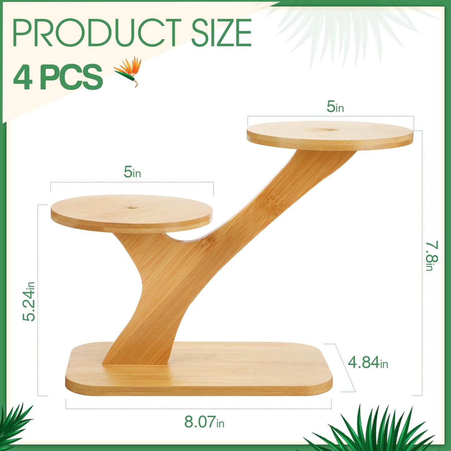 Ferrochef 4 Pcs Bamboo Plant Stand for Indoor 3 Tiers Succulent Windowsill Shelf Small Tabletop Plant Flower Holders for Home Garden Patio Lover Gift Office Living Room Bedroom Decoration