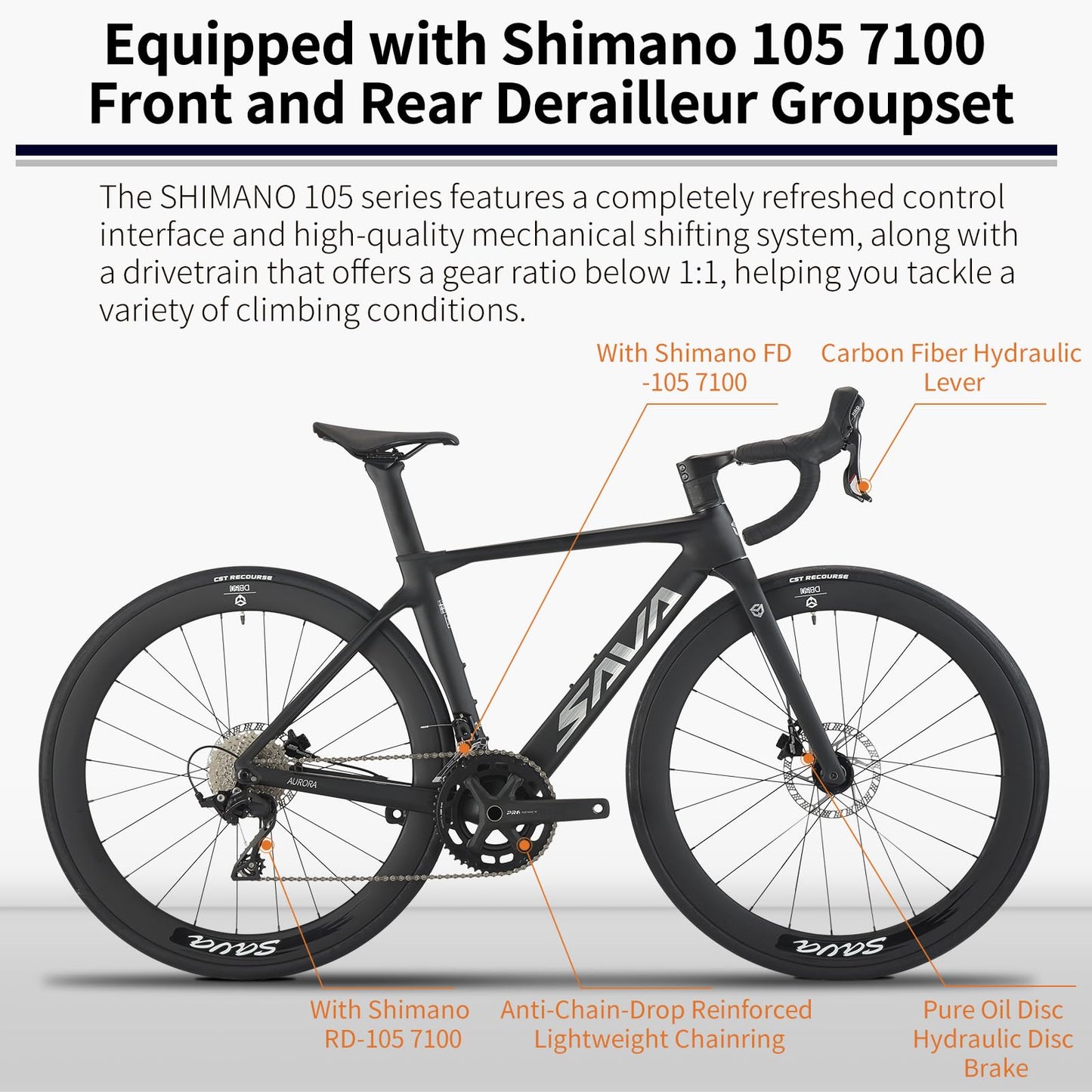 SAVADECK A7L Carbon Road Bike, T800 Carbon Fiber Frame 700C Racing Bicycle with Shimano 105 R7100 24 Speed Groupset and Hydraulic Disc Brake, Ultra-Light Carbon Bike for Man and Women(White,51cm)