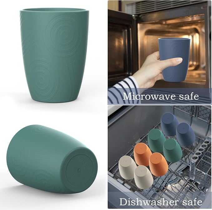 Wrova Wheat Straw Cups 8 PCS Good Alternative to Plastic Reusable Cups 12 oz Unbreakable Drinking Cup Reusable Dishwasher Safe Water Plastic Glasses Colorful
