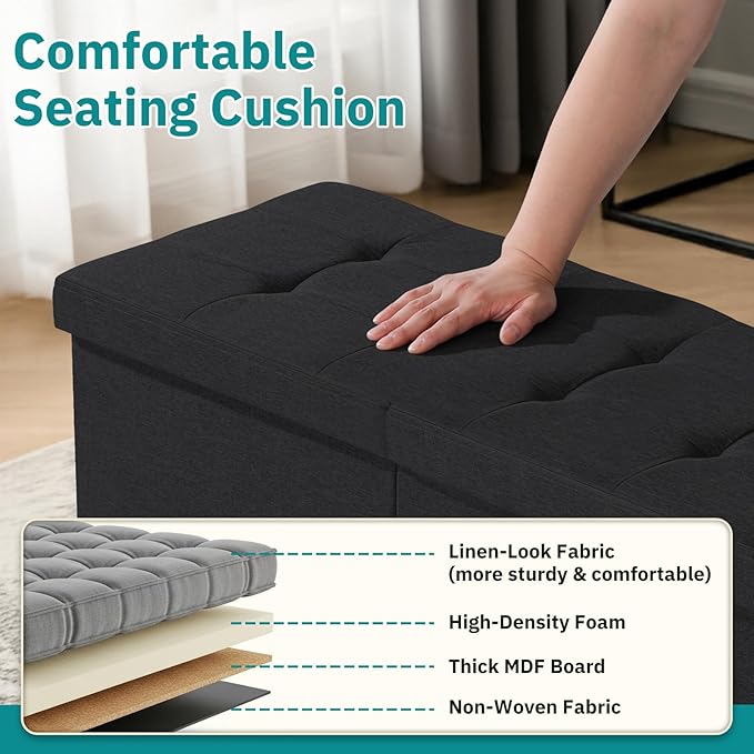 30-INCH Ottoman with Storage, Footrest Storage Bench, End of Bed Bench Coffee Table for Living Room, Bedroom, Entryway (Black)