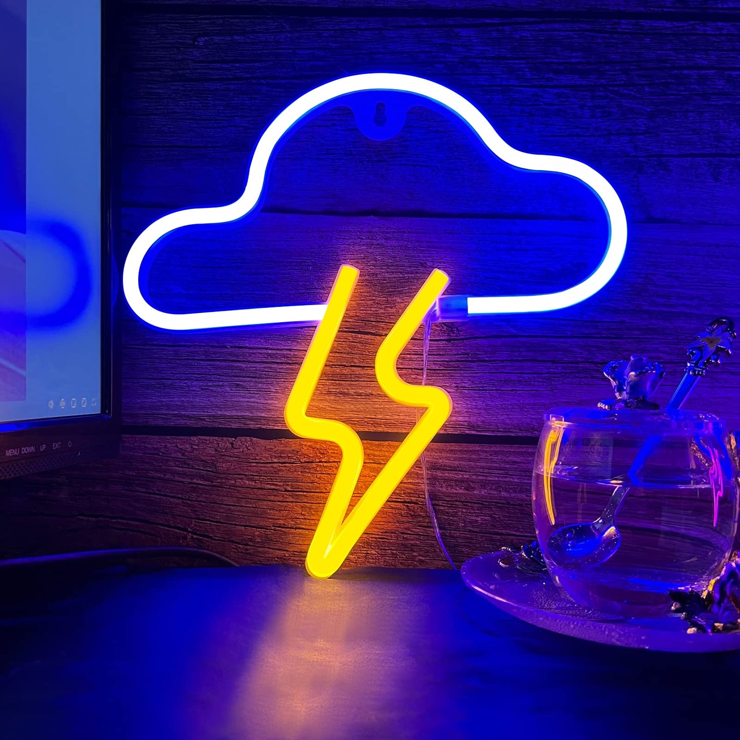 Neon Sign LED Cloud Lightning Neon Signs for Wall Decor Hanging Neon Light Battery or USB Powered Light Up Neon Lights for Bedroom Aesthetic Kids Room Living Room Bar Party Christmas Wedding Yellow