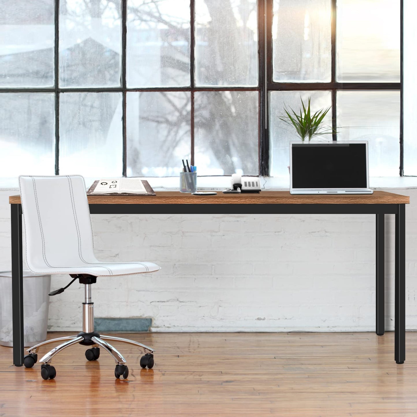 BEST BOARD 60" x 30" Computer Desk, Walnut Wood Grain Home Office Desk with Sturdy Metal Frame, Writing Workstation for Study & Office, Easy Assembly