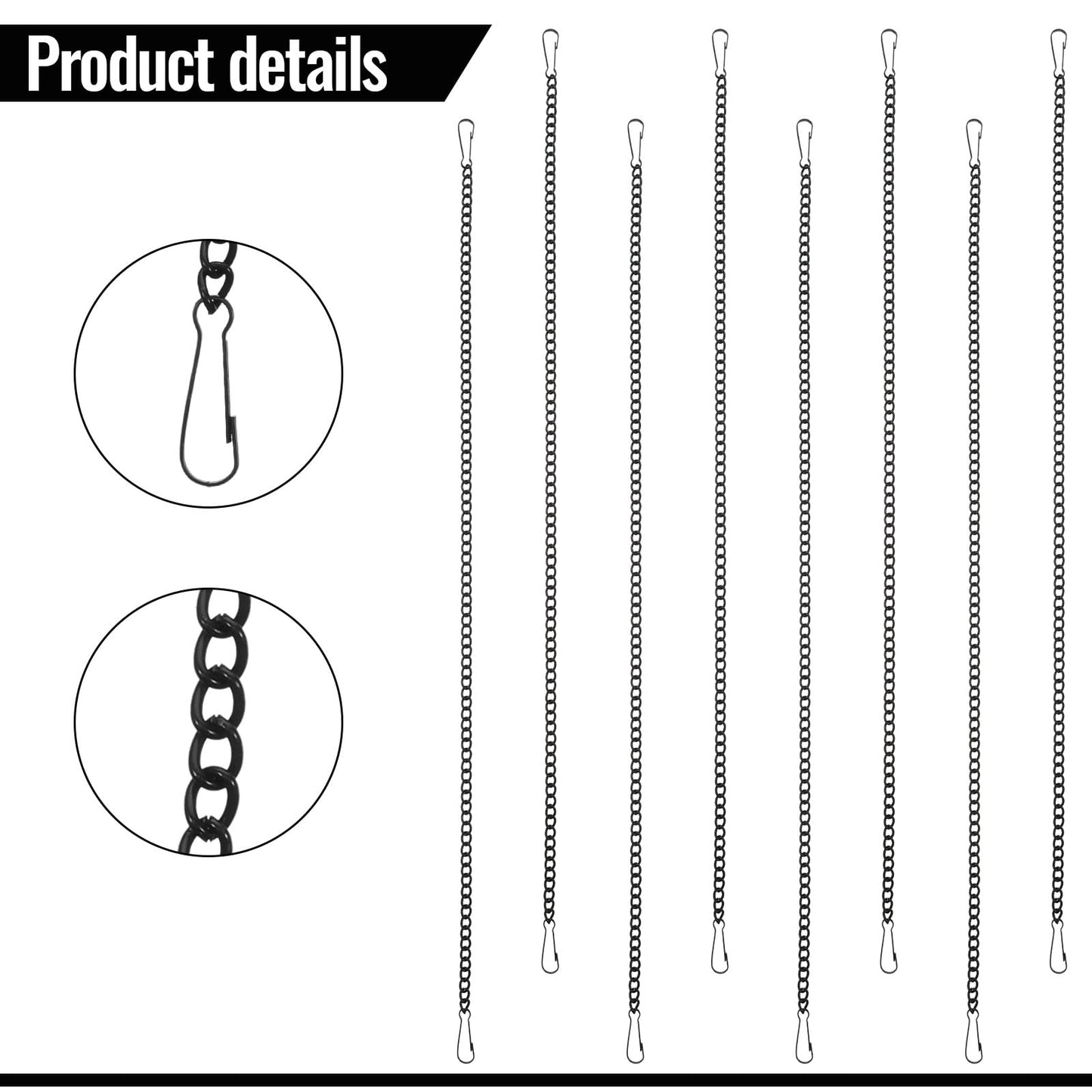 8 PCS Black Chain for Hanging Stained Glass 20 Inch Window Hang Chain to Hang Pictures with Hooks for Courtyards, Gardens, Outdoor Decoration, Walls, Decorative Art Chains