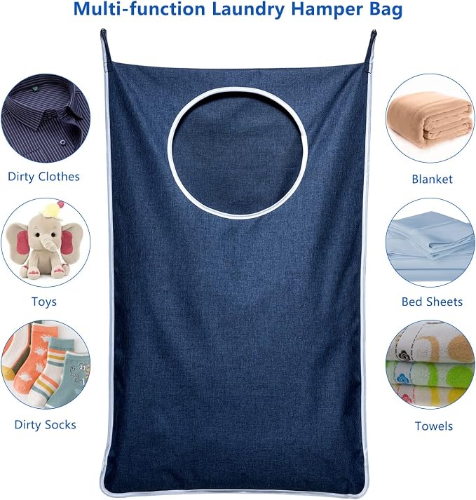 KEEPJOY XL Hanging Laundry Hamper Bag, Large 36"x22" Clothes Hanging Hamper with Strong Hooks for Dirty Clothes Laundry Storage Bag (Blue,1-Pack)
