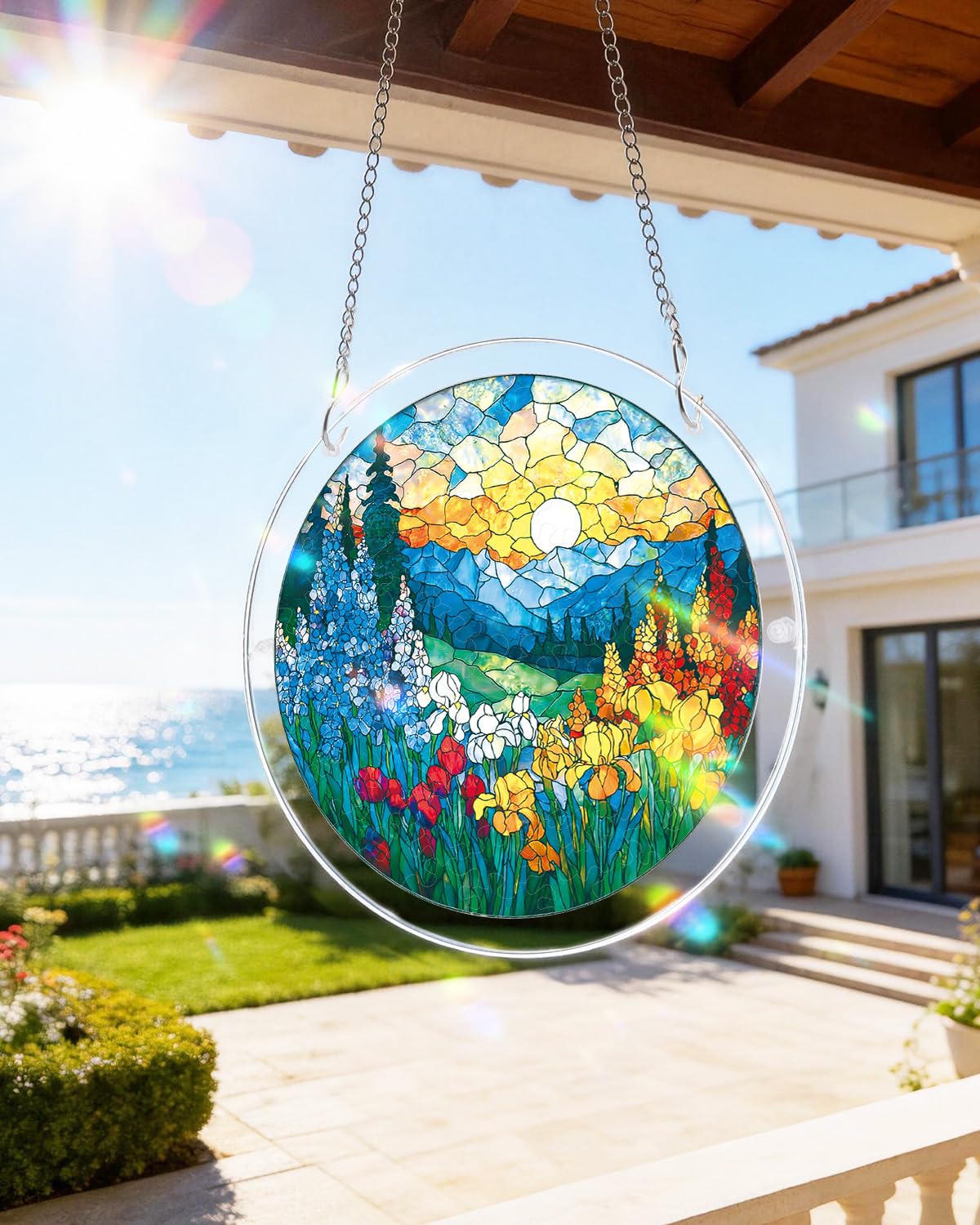 KaayeeWood 83 Pieces Acrylic Suncatcher Puzzle, Unique Dawn Blossom Sea Acrylic Sun Catcher Puzzle Kit for Doors Garden and Window Hanging, DIY Suncatcher Kits for Adults, 7.4 in