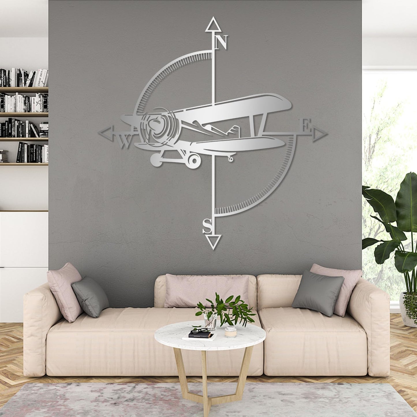 yumcake Metal Airplane Compass Wall Decor, Airplane Metal Wall Art, Aviation Themed Wall Decor for Living Room, Bedroom(Black,35" x 35" / 90 x 90 cm)