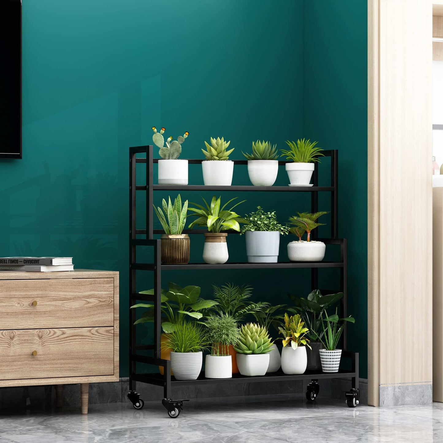 YIZAIJIA YIZAJIA Plant Stand Indoor 3 Tier Metal Outdoor Tiered Stands Shelf With wheel for Multiple Plants Potted Ladder Plant Holder Table Plant Pot Stand for Window Garden Balcony Living Room
