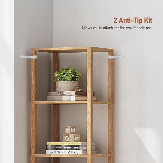 TUTOTAK Bookshelf, 6-Tier Tall Book Shelf, Narrow Bookcase for Small Space, DIY Stackable Bookshelf, for Living Room, Office, Study, Entryway, Industrial, Natural BS01BN006
