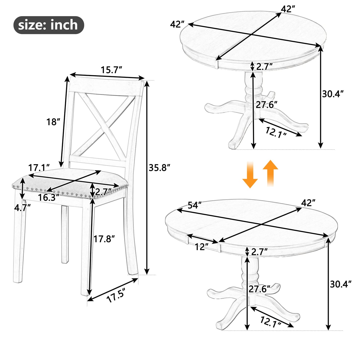 Merax Dining Table Set for 4,Retro Style Chairs with Solid Wood Legs for Kitchen Diningroom