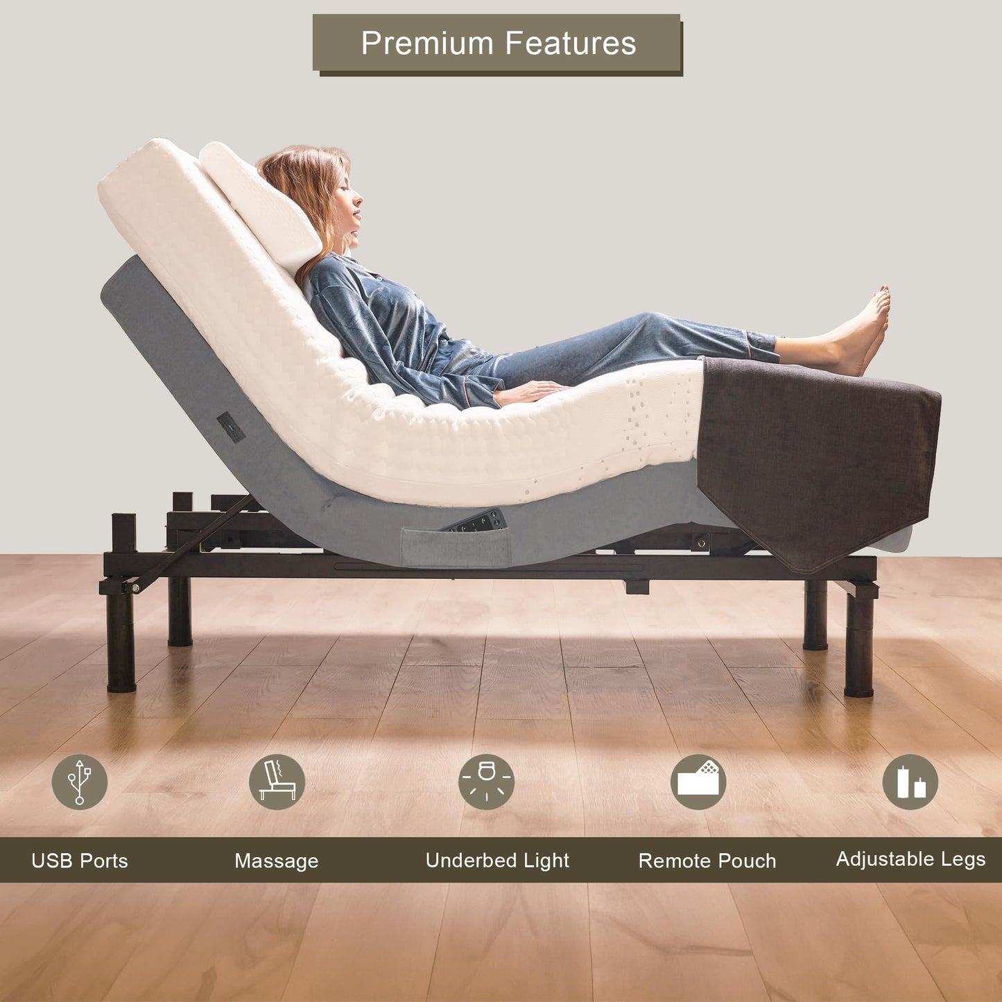Irvine Home Collection Full Adjustable Bed Base - Dual Massage - USB Ports - Zero Gravity - Underbed Light - Wireless Remote - Zero Clearance - Anti Snore - Memory Positions