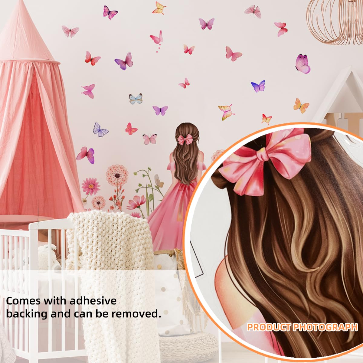 Pink Flower Wall Sticker DIY Purple Princess Dandelion Floral Butterfly Wall Stickers for Girls Bedroom Baby Nursery Kids Room Wall Decor Removable Waterproof