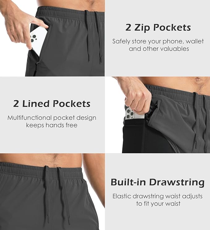 Aolesy Men's Gym Shorts Linerless & Liner - 5" Quick Dry Workout Running Shorts with Zip Pockets Sports Athletic Shorts