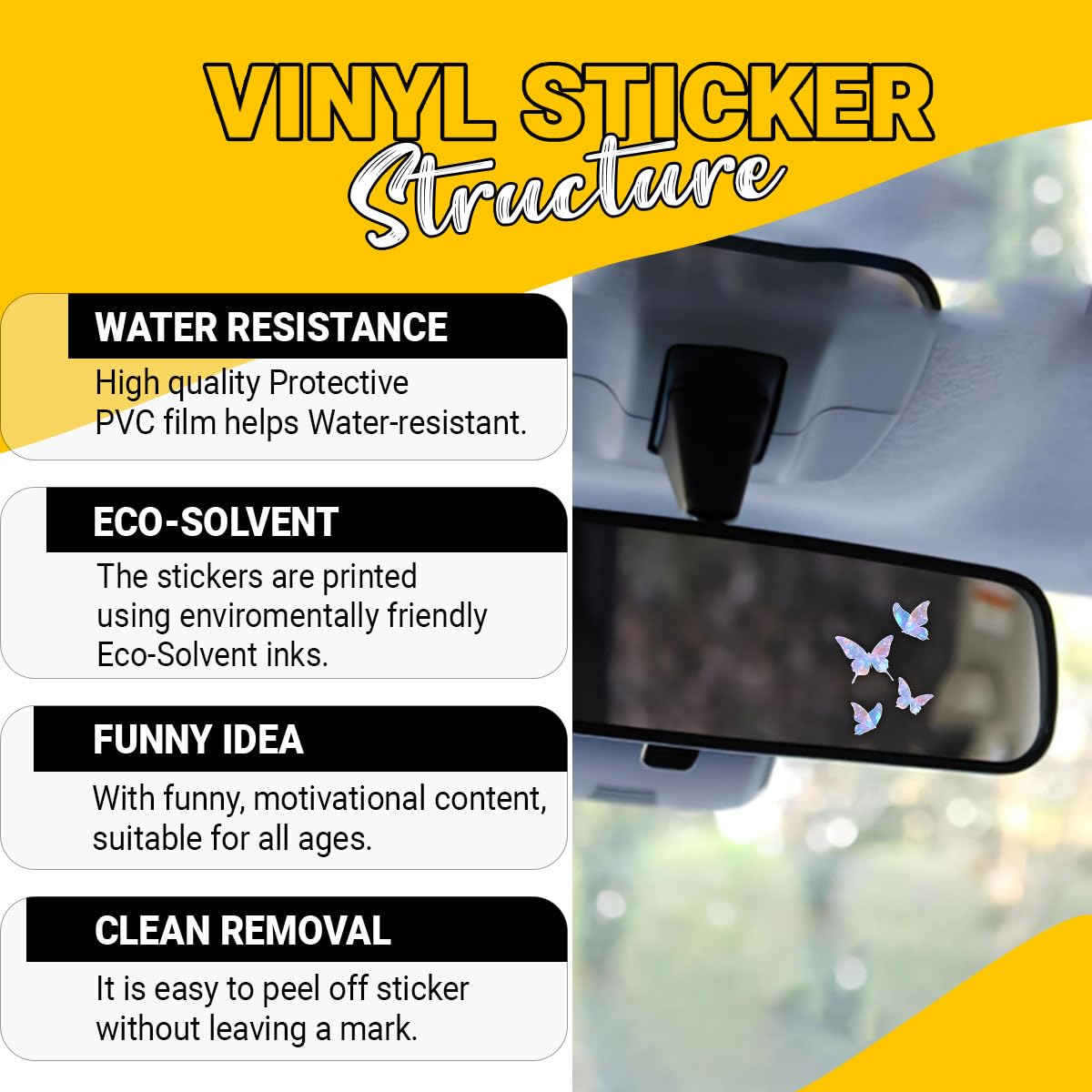 3 Pcs Butterfly Sticker – Aesthetic UV DTF Waterproof Vinyl Decal for Car Mirror, Laptop, Glass, Window, Journals, Symbol of Transformation and Beauty Gift for Women, Teens – 3 Inches (Butterfly)