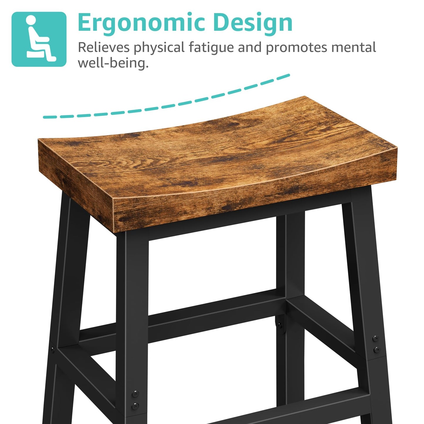 WINAZ Rustic Bar Stools, 24 Inch Barstools, Counter Height Stools with Footrest, Wooden Stool for Kitchen Island, Heavy Duty Backless Chair for Dining Table Farmhouse Outdoor 1 PC
