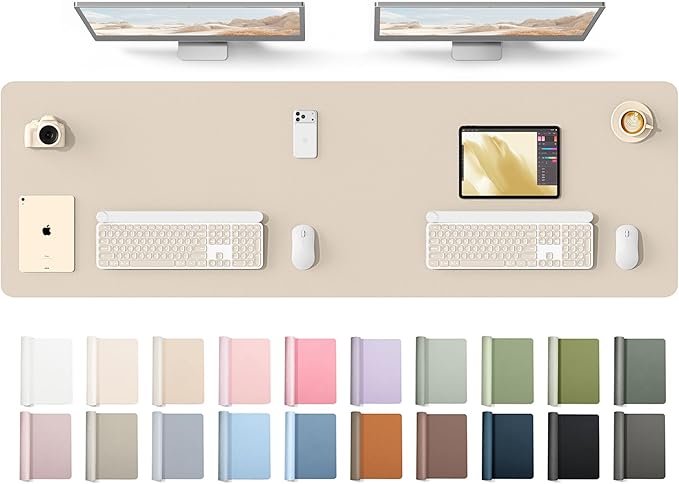 YSAGi Leather Desk Protector, Office Mat, Large Mouse Mat, Non-Slip PU Leather Blotter, Laptop Desk Mat, Waterproof Writing Pad for Office and Home(Eeggshell, 63" x 17.2")