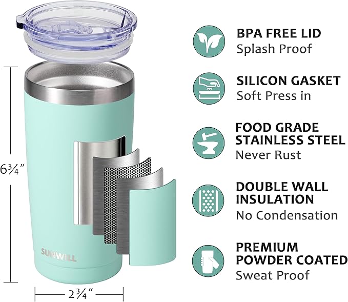 SUNWILL Travel Coffee Mug with Lid, 20 oz Tumbler Set of 2, Insulated Stainless Steel Cup for Water, Tea, Powder Coated Sakura & Mint