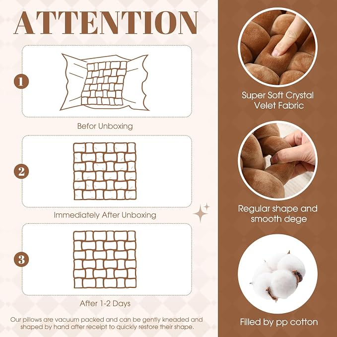 Wenqik 2 Pcs Knot Pillows Square Knotted Plush Throws Soft Accent Pillows Decoration Cushion for Couch Home Office Living Room Bedroom Bed Sofa Decor, 12'' x 13''(Brown,Crystal Velvet)