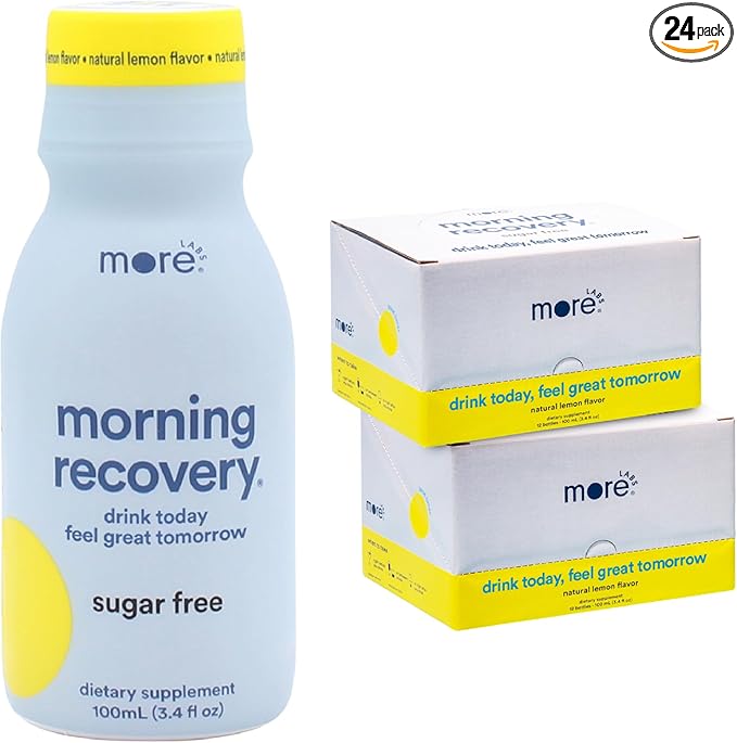 Morning Recovery Electrolyte, Milk Thistle Drink Proprietary Formulation to Hydrate While Drinking, Highly Soluble Liquid DHM, Non GMO, Vegan, Gluten-Free, Sugar-Free Lemon, Pack of 24