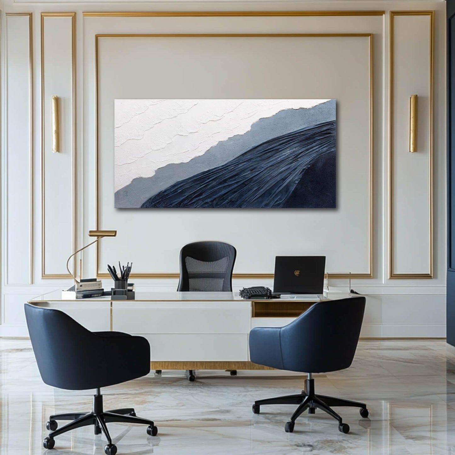 Ocevarin Blue and White Canvas Wall Decor Abstract Wall Art for Bedroom Neutral Art Prints Minimalist Home Decor 24"x 48" Pictures for Living Room