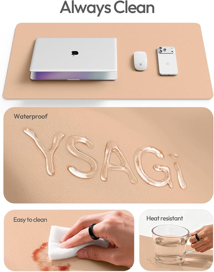 YSAGi Leather Desk Protector, Office Mat, Large Mouse Mat, Non-Slip PU Leather Blotter, Laptop Desk Mat, Waterproof Writing Pad for Office and Home(Latte, 63" x 17.2")