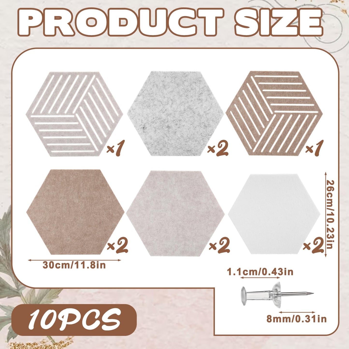 10 Pcs Hexagon Cork Board Tiles 12'' Medium Hexagon Cork Bulletin Boards for Walls Decor, Felt Board Tiles with 20 Clear Push Pins for Office Home Classroom Photos DIY Decor