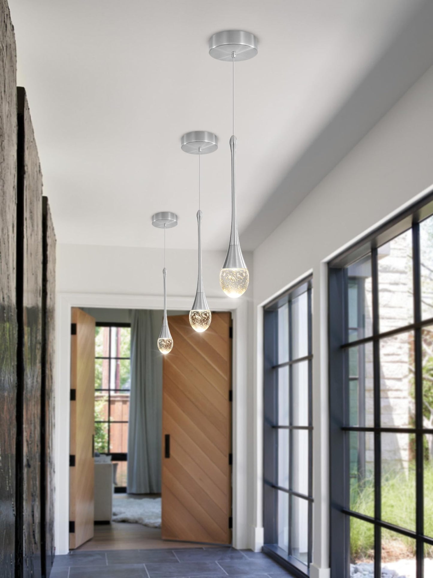 ykolupty Modern Pendant Lights for Kitchen Island Silver Raindrop Crystal Hanging Light Fxitures Mini Pendant Light Fixture for Dining Room Bar Bedroom (3pack