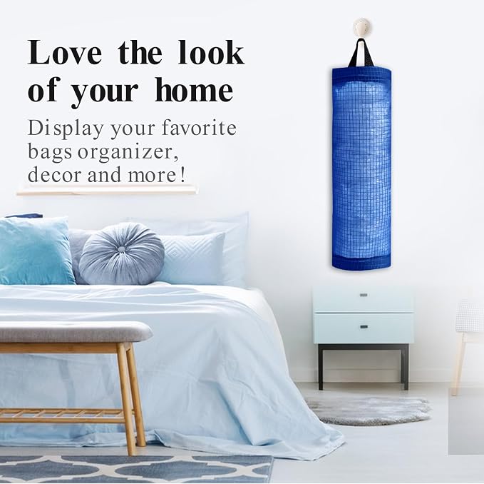 TOGETRUE Plastic Bag Holder, Mesh Grocery Bag Holder Hanging Storage Bag Dispenser (Navy Blue 2 Packs)