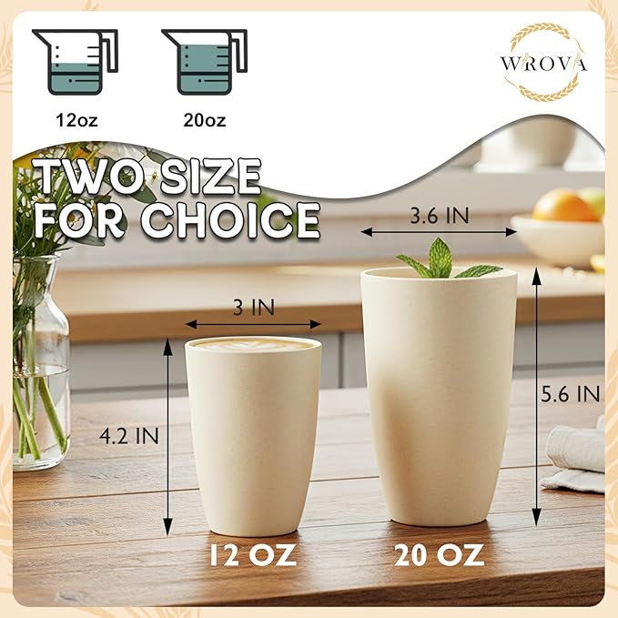 Wrova Wheat Straw Cups 6 PCS Good Alternative to Plastic Reusable Cups 12 oz Unbreakable Drinking Cup Reusable Dishwasher Safe Water Plastic Glasses with 6 Colors