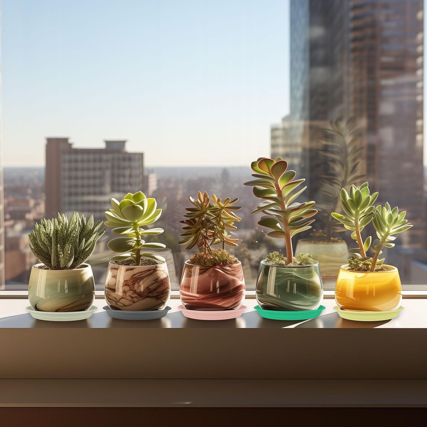 ECOESPTI 7Pcs Plant Saucer Tray, Heavy Duty Plastic Plant Drip Trays for Indoors and Outdoors, 6 8 10 12 14 16 inch Sizes, Flower Plant Water Tray Base (Brick Red 8")
