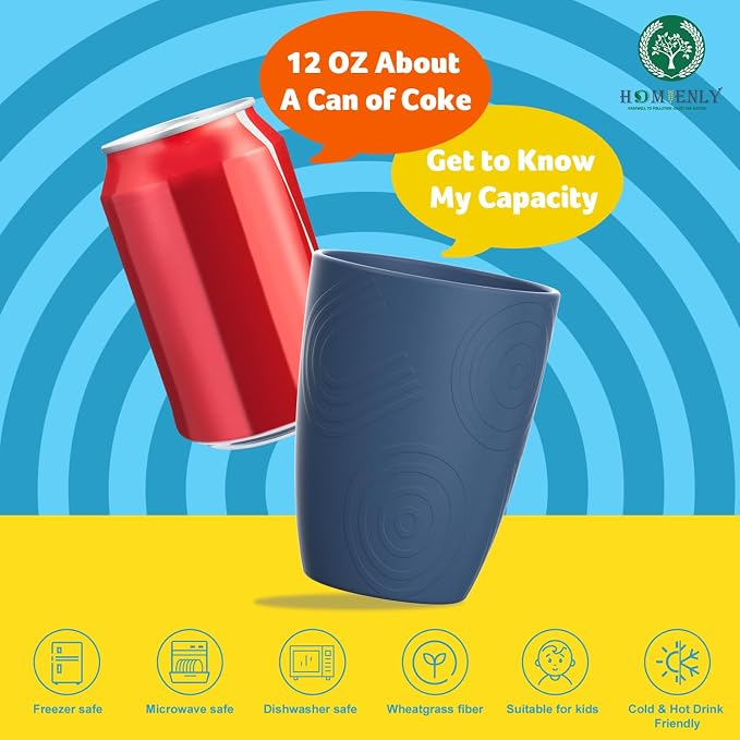 Unbreakable Plastic Drinking Glasses Alternative, Reusable Water Tumblers Set of 8, Wheat Straw Cups for Kitchen, Picnic, RV, Microwave & Dishwasher Safe Drinking Cups for Hot and Cold Beverage(Blue)