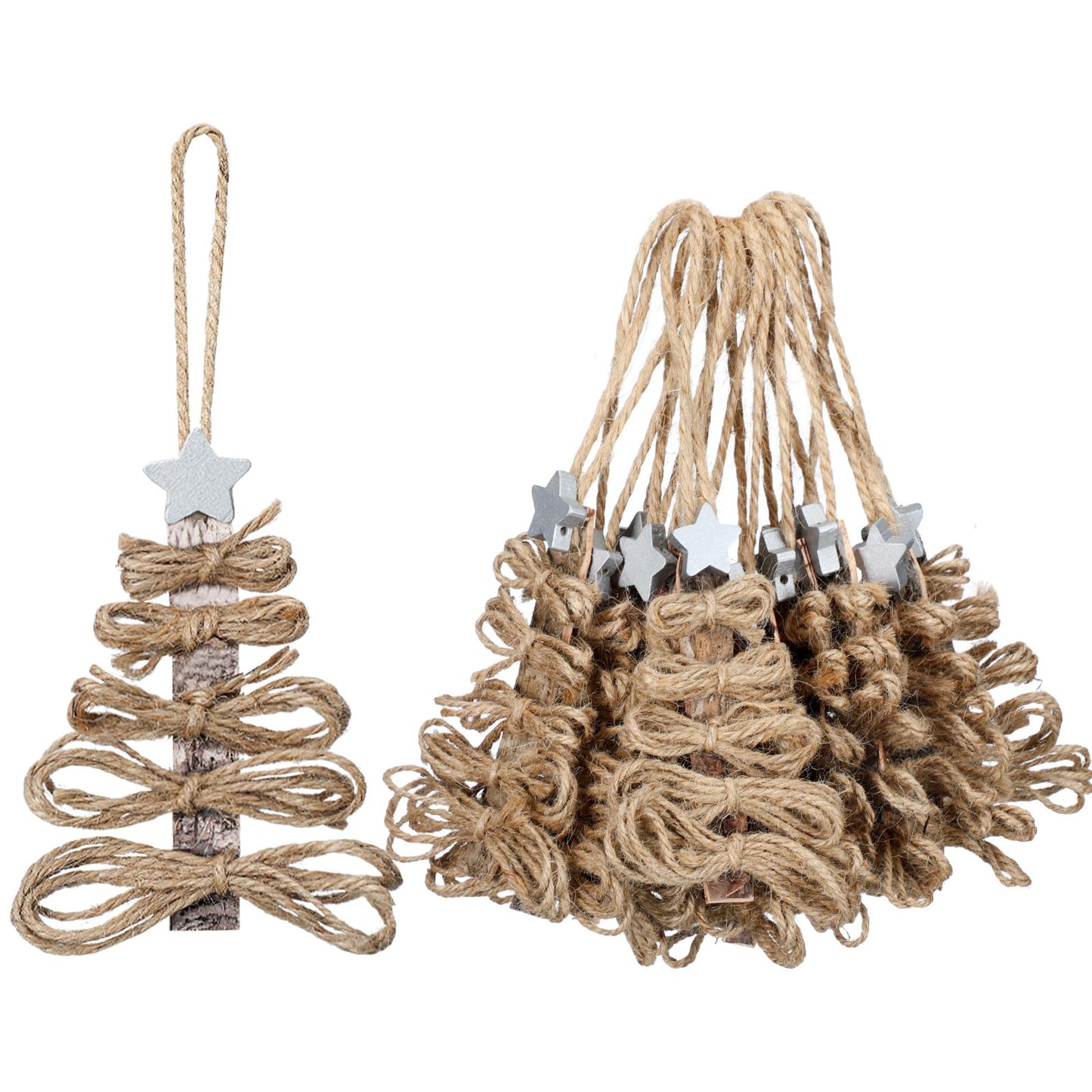 Soulchen 12 Pieces Twine Christmas Tree Ornaments Funny Farmhouse Christmas Tree Ornaments Rustic Xmas Decorations Natural Jute Hanging Decors for Xmas Party DIY Crafts Home Decor