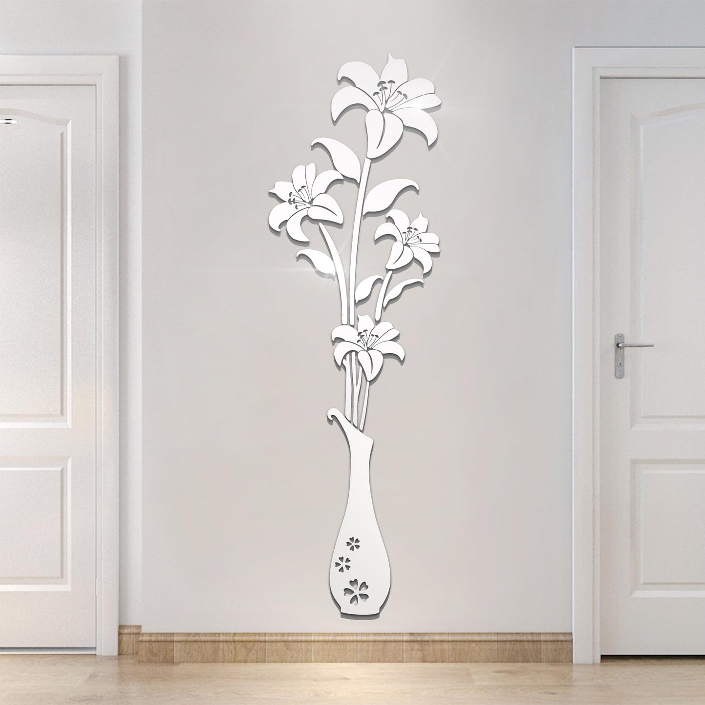 HNVNER Mirror Wall Decals - 3D Flower Wall Stickers Murals for Living Room Bedroom,DIY Walls Decor for TV Background and Sofa Backdrop (L, Mirror Silver)
